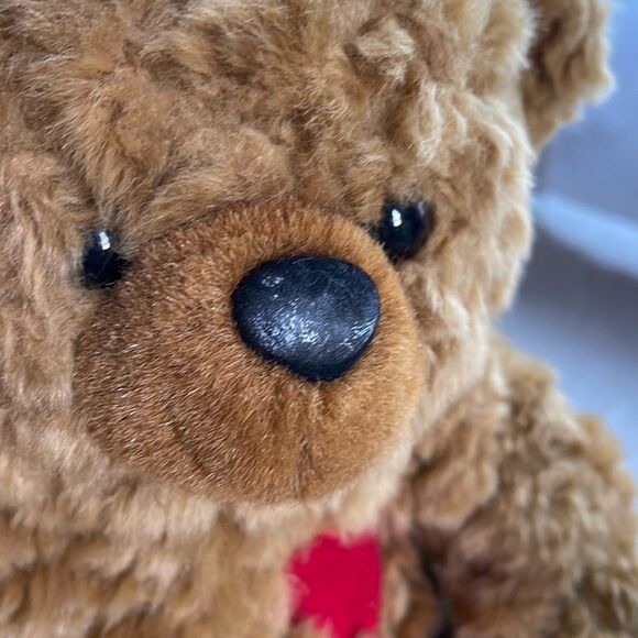 10” DGE plush curly haired Teddy bear with red heart. - Picture 3 of 9